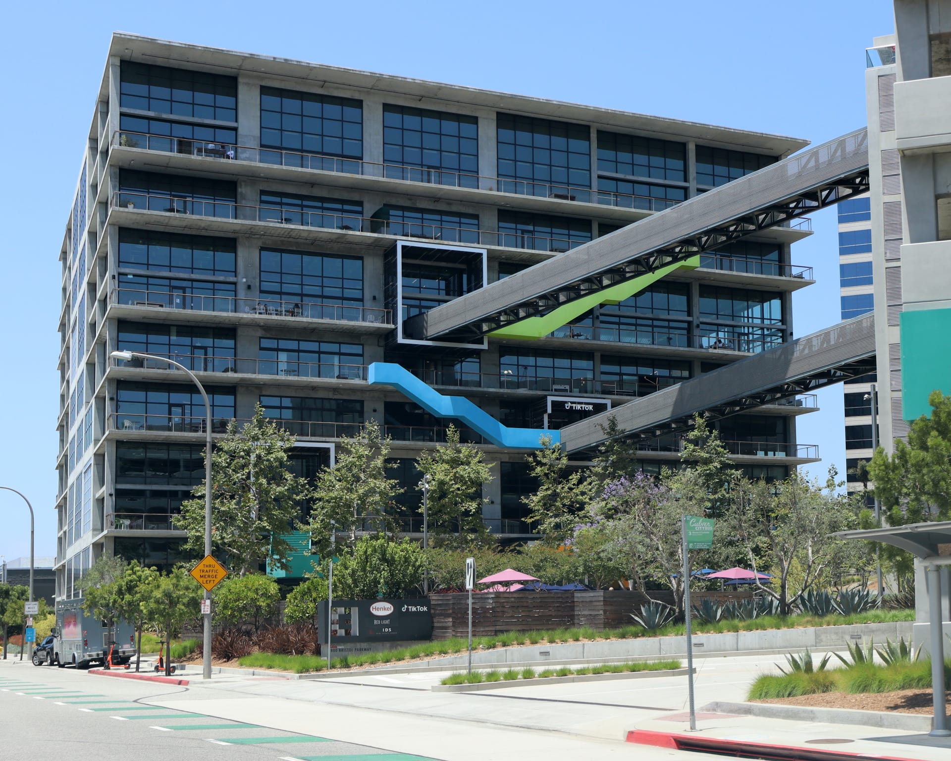 Exterior view of TikTok's Culver City headquarters building in Los Angeles, California.