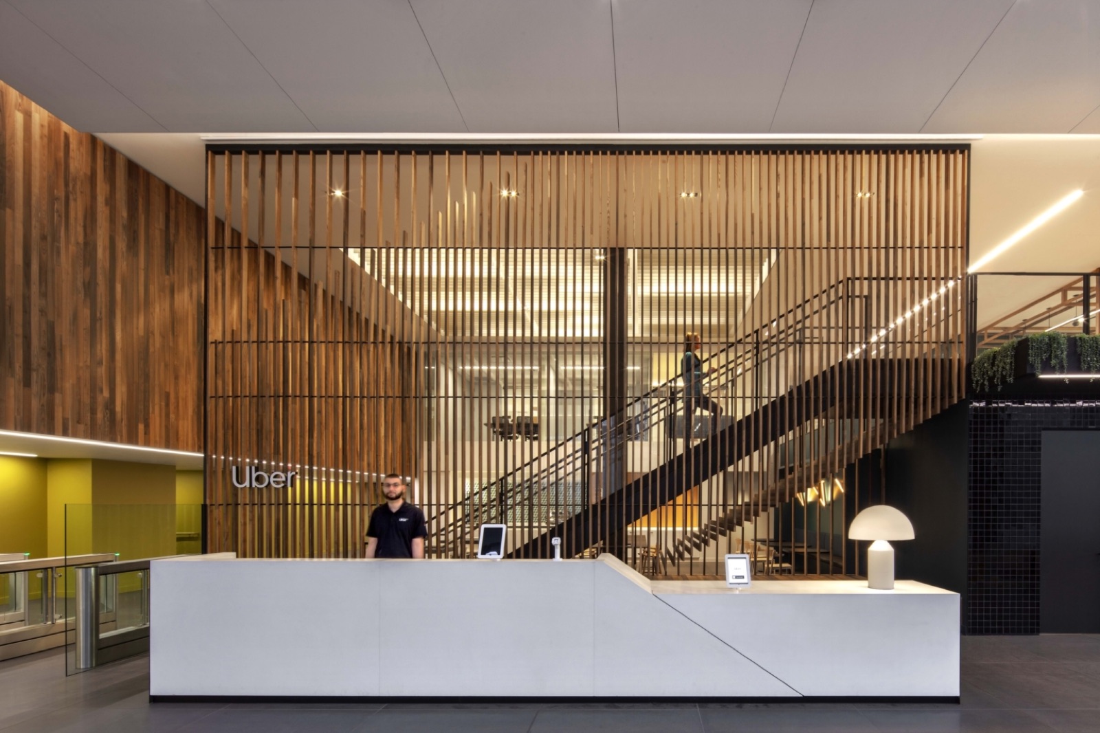 Interior view of Uber's San Francisco world headquarters, showing the office environment behind many product, engineering, and operations teams.