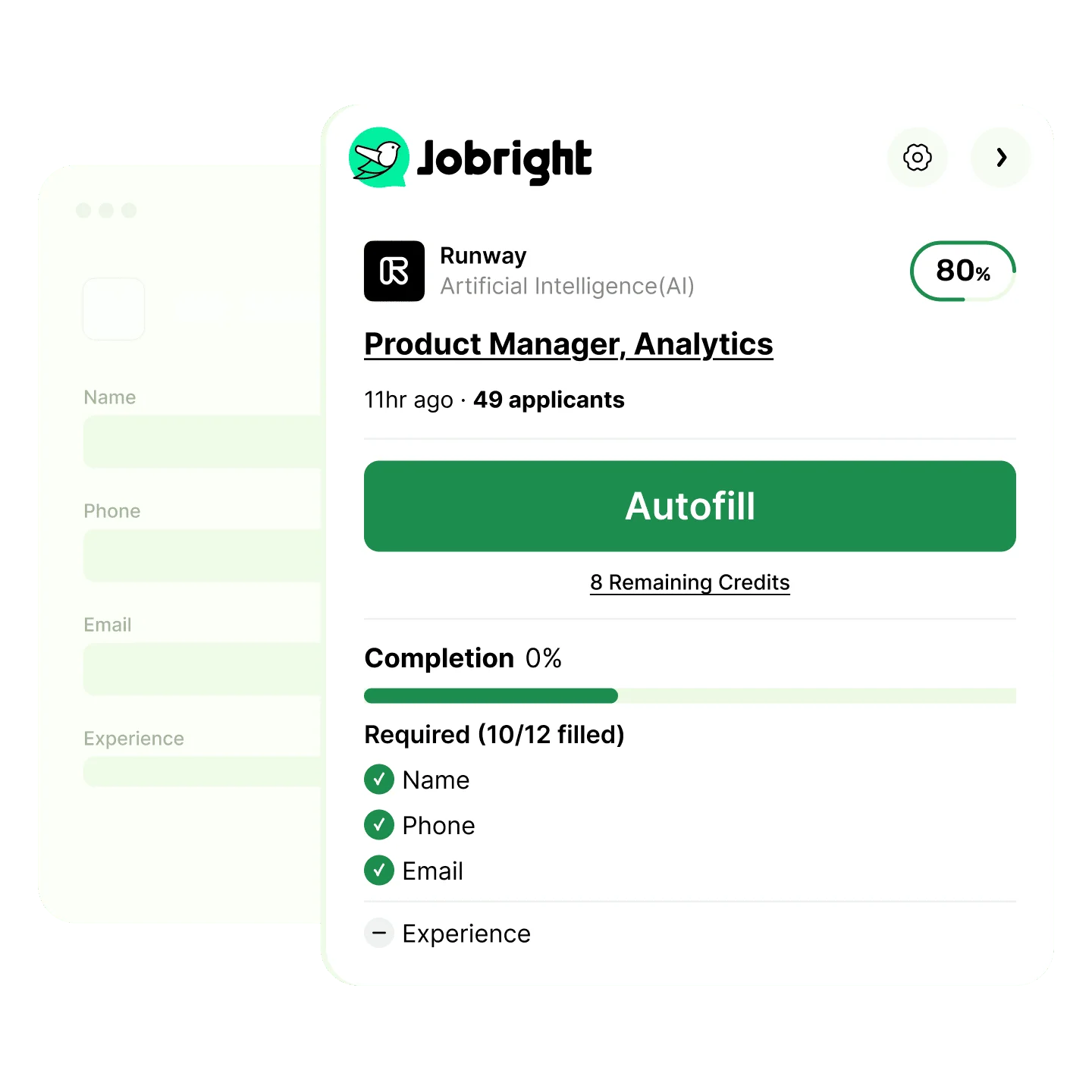 Jobright's official illustration of its autofill extension beside an application form.